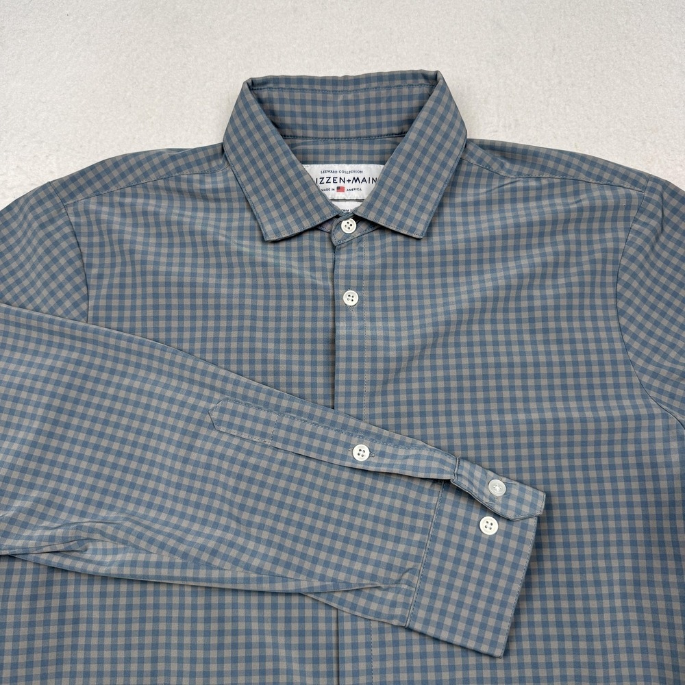 Mizzen+Main Leeward Shirt Mens XL Blue Gingham Trim Fit Stretch Performance USA